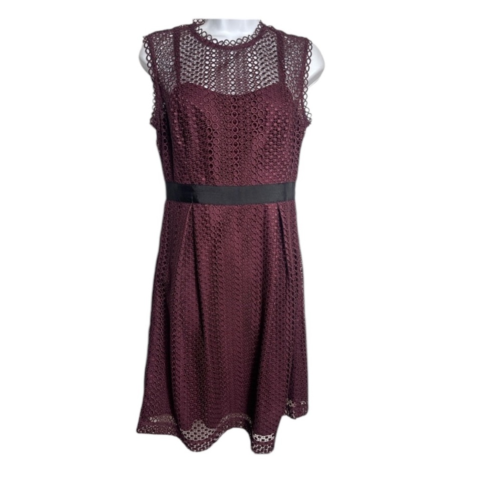 Adolfo Dominguez Burgundy Eyelet Lace Fit-and-Flare Dress
